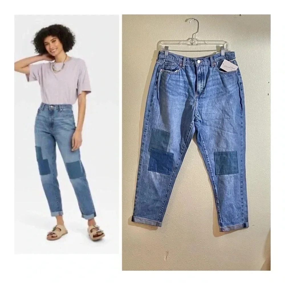 Universal Thread Size 4 Blue High-Rise Boyfriend Jeans NO STRETCH Patchwork NEW